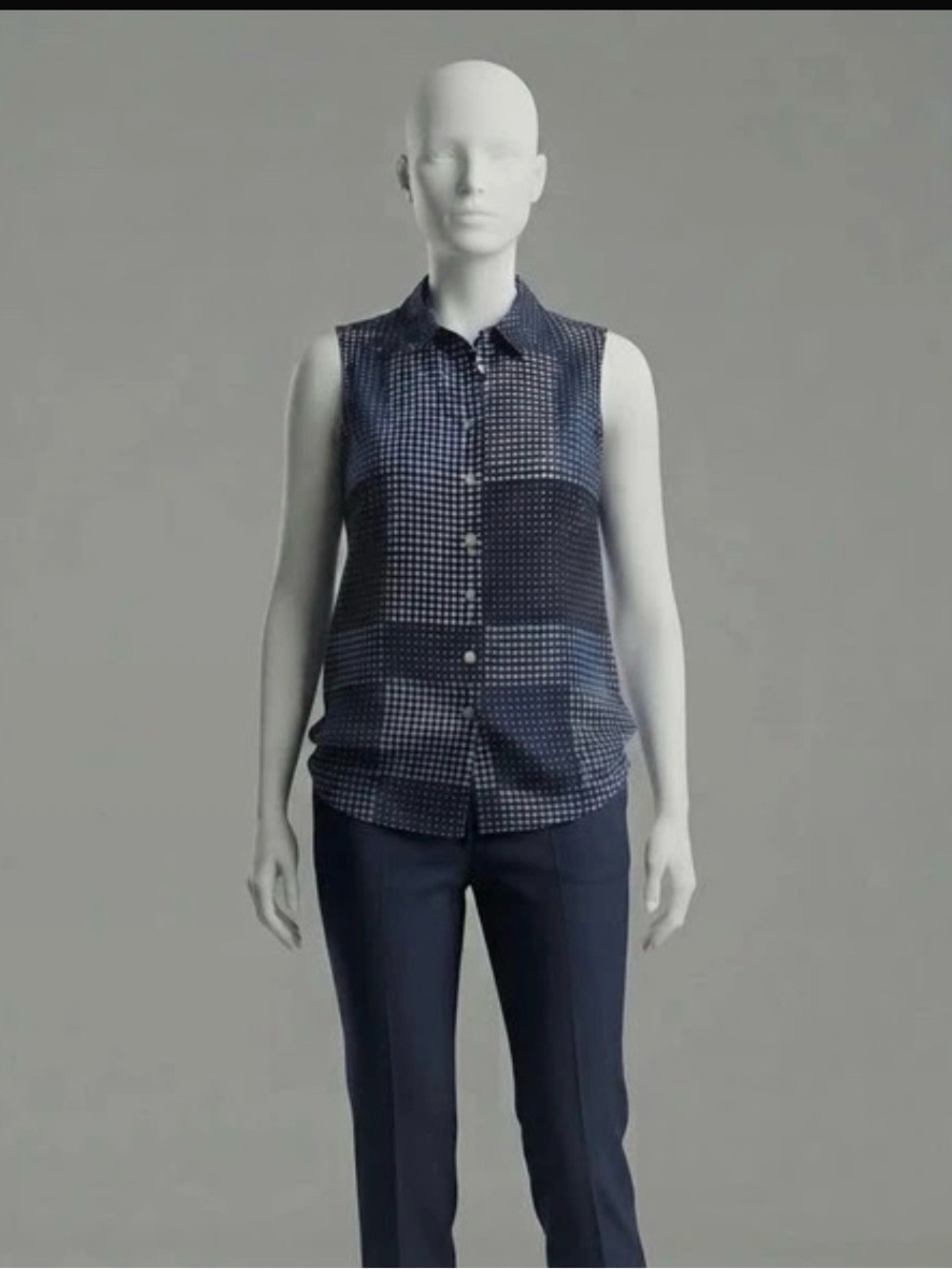 Tommy Hilfiger Navy Checked Sleeveless Button-Up Blouse